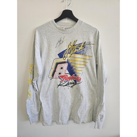 Vintage Raybestos Racing Shirt Mens Large Gray Jeff Burton Signed NASCAR 90s USA
